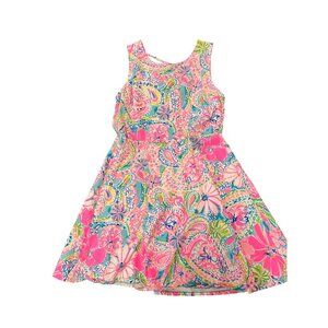 Lilly Pulitzer Girls Floral Paisley Dress Sleeveless Back Straps Pink Girl's 14